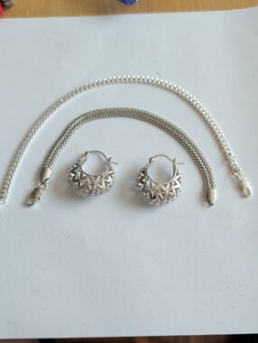 Silver Textured Hoop Earrings Added Wrist Bracelet Added Ankle Bracelet